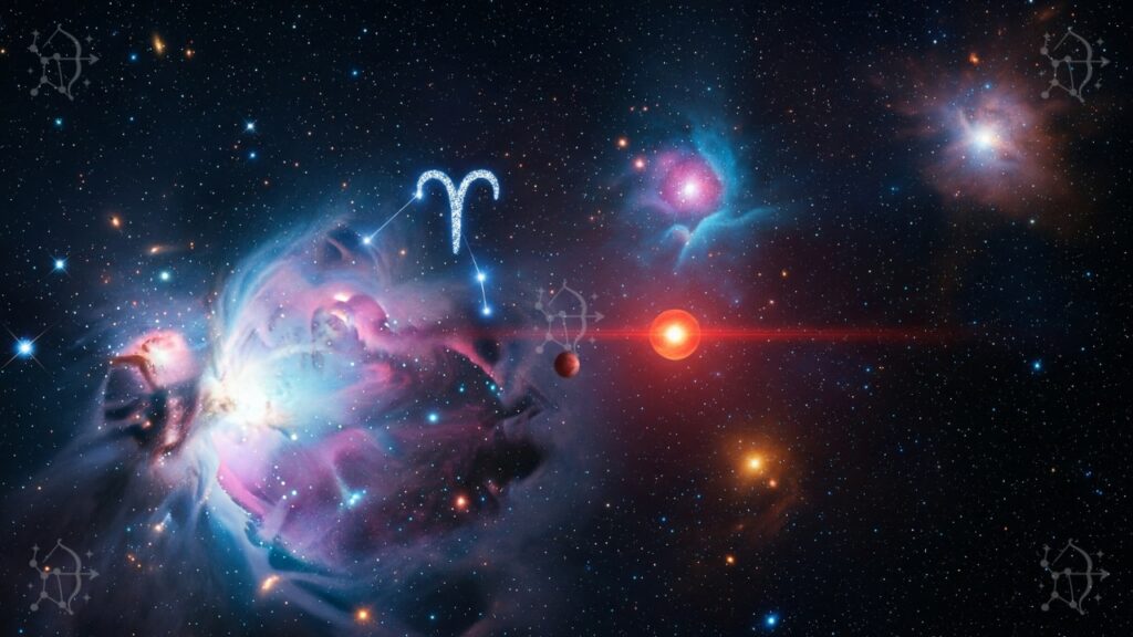 Cosmos con Aries y Marte sutil, mes de Aries.